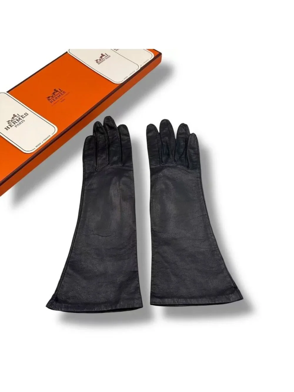 Hermes Gloves Leather Black 6.5